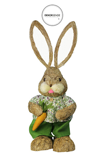 Dekorsende Hasır Paskalya Havuçlu Takım Elbiseli Erkek Tavşan Yeşil 70 cm
