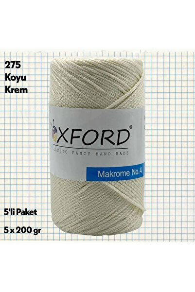 Oxford İplik 5'li Paket PP Polyester Makrome No:4-200gr-150m-Çanta Supla-275-...