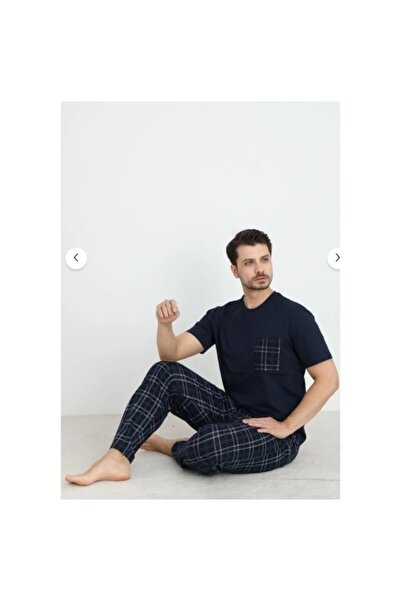 Aro 350-08-25 %100 Pamuk Erkek Kısakol Ekose Pijama Takımı