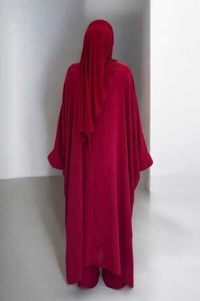 Bym Fashion Tunic Trousers with Sleeve Button Detail Double Set 8688 Claret Red