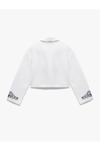 Koton Pamuklu Nakışlı Uzun Kollu Ceket Yaka Crop Müslin Gömlek