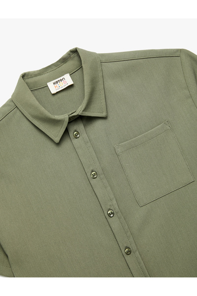 Koton Button Pocket Viscose Blend Basic Short Sleeve Shirt