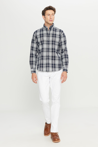 AC&Co / Altınyıldız Classics Men's Black Comfort Fit Relaxed Fit Button Collar Plaid Pattern Shirt