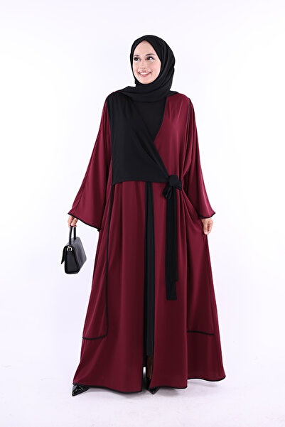 Bym Fashion Λεπτομερής μπροστινή δέσμη Abaya 70005 Claret Red