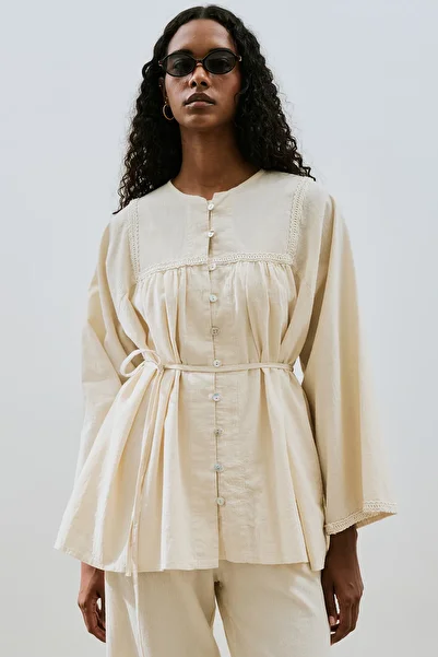 Manuka Textured Embroidered Shirt Natural