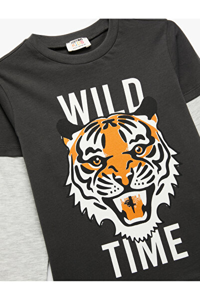 Koton Μακρυμάνικο T-shirt Crew Neck Tiger Print Βαμβακερό μπλουζάκι