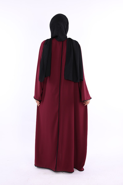 Bym Fashion Λεπτομερής μπροστινή δέσμη Abaya 70005 Claret Red
