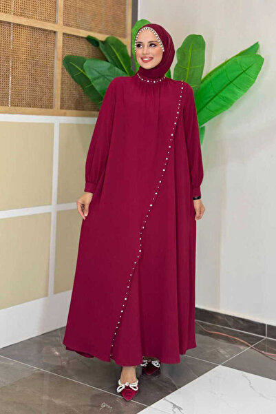 Bym Fashion Cross Track Look Pearl Plus Size Dress 3879-1 Burgundy