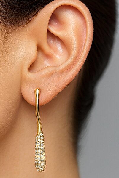 TAKIŞTIR أقراط ذهبية اللون مرصعة بالأحجار (زوج)