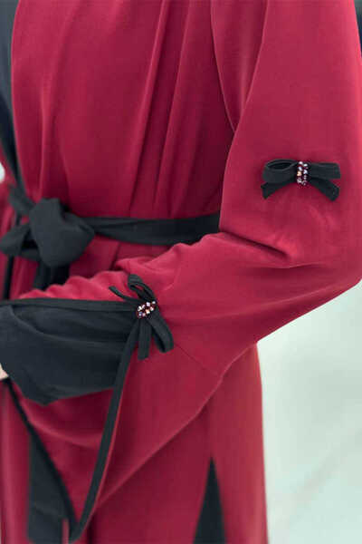Bym Fashion Bow Detailed Abaya Dress Set 3955 Claret Red