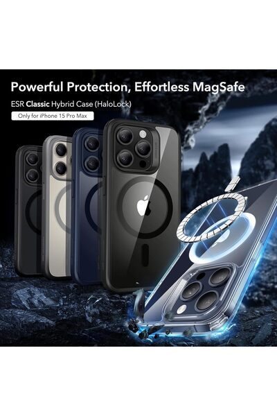 GEAR4 جراب حماية هجين شفاف لهاتف iPhone 15 Pro Max مع زوايا حماية من الصدمات وتوافق MagSafe