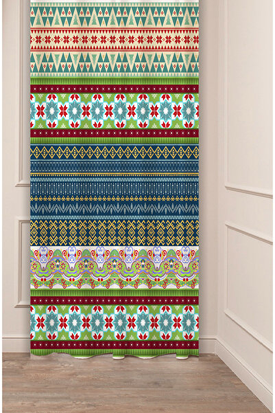 GREENDECOR Perdele de fundal modernă și elegantă, autentică, anatoliană, cu model etnic, cu design special digital cu imprimeu (cu o singură aripă)