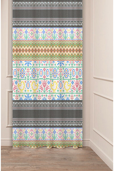 GREENDECOR Perdele de fundal modernă și elegantă, autentică, anatoliană, cu model etnic, cu design special digital cu imprimeu (cu o singură aripă)