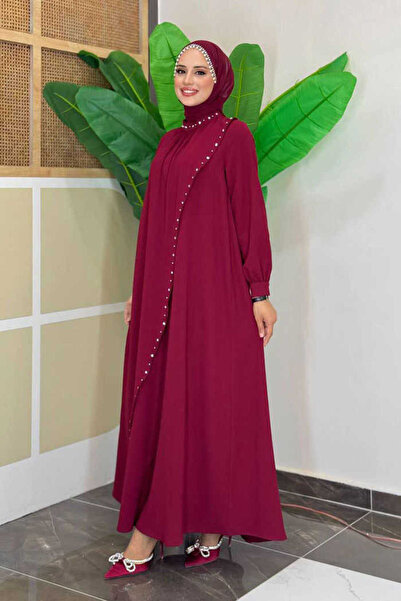 Bym Fashion Cross Track Look Pearl Plus Size Dress 3879-1 Burgundy