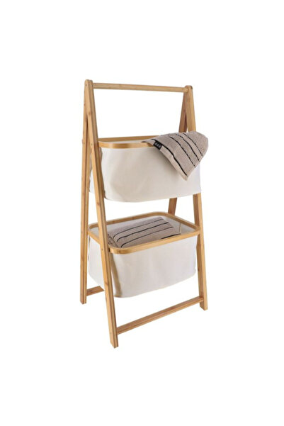 Tendance سلة غسيل من خشب الخيزران ذات رفوف مزدوجة