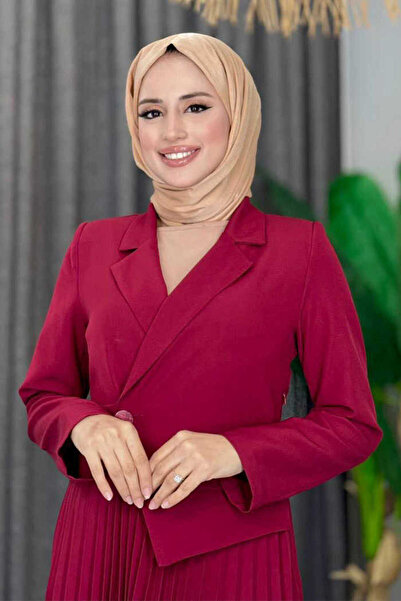 Bym Fashion Φόρεμα με πλισέ φούστα με εφέ μπουφάν 3700 Βουργουνδίας