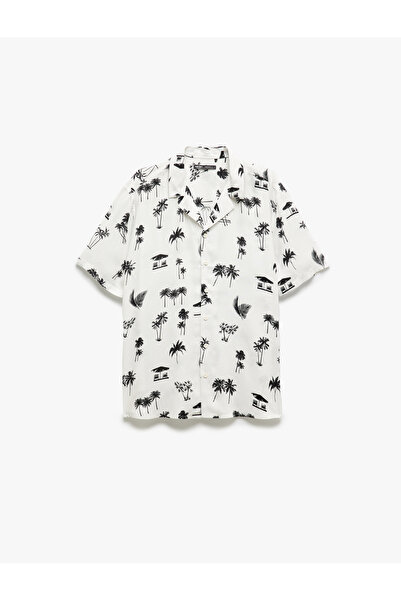 Koton Short Sleeve Turn-Down Collar Regular Fit Viscose Palm Pattern Shirt