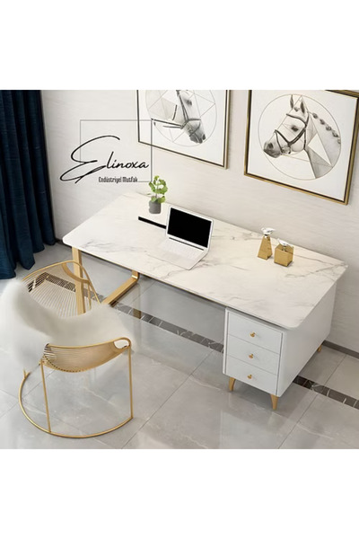 Elinoxa 720-0255 Modern Dikdörtgen Ofis Çalışma Masası Metal Ayaklı Lüks Tasarım 120x60x75h