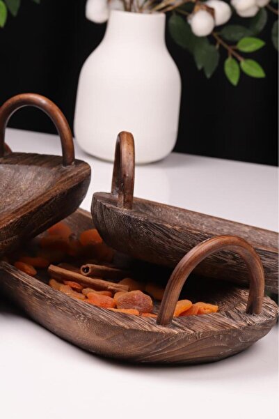 Bambum 3 Piece Pavlonya Deepwood Wooden Presentation Set – Rectangular Serving Plates with Handles