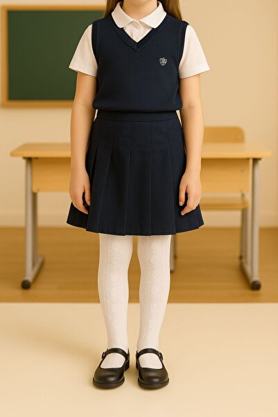 Pico Baby Girl's Cotton Floral Patterned Pantyhose White School Socks 3-Piece