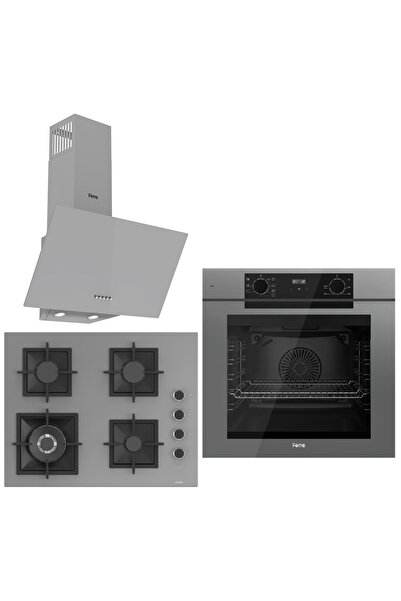 Ferre Grey FryArt 3 lü Ankastre Set ( QEP63CPR - SC408-WFA - D088 ) 65 cm Wok Bek Ocak