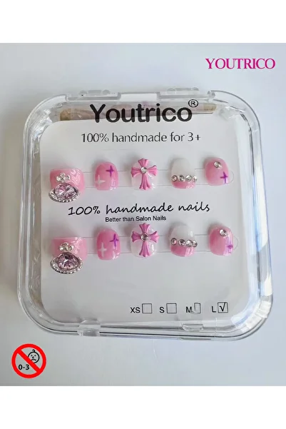 Youtrico Kids Press-on Nails - 100% Handmade Non-Toxic Safe for Ages 3+ Cute Green Kids' Fake Nails-L
