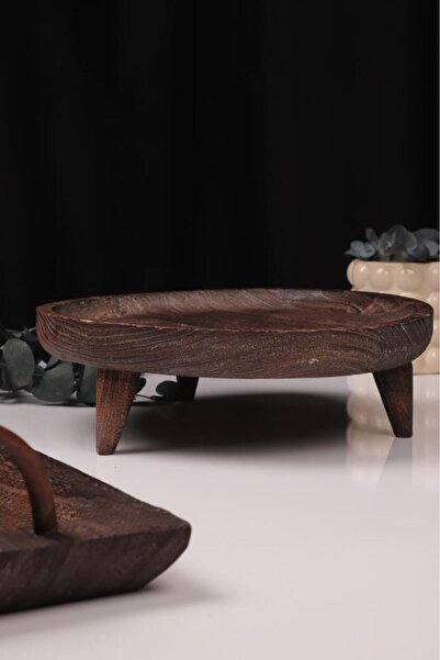 Bambum 2 Piece Pavlonya Elegant Wooden Presentation and Serving Set – Rectangular and Round Serving Table with Handles