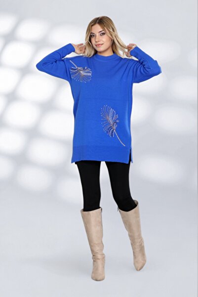 NEWCO Πέτρινο κεντημένο κομψό σχέδιο μακρυμάνικο πλεκτό τουνίκ Άνετη εφαρμογή κατάλληλη για καθημερινά και ειδικά συνδυασμούς