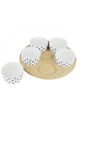 Cook Concept Set of 5 bowls x 100 ml for sauces or appetizers with round wooden stand, Cook Concept