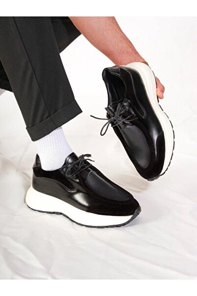 TETRİ Juno Model Hakiki Deri El Yapımı Erkek Siyah Süet Açma Casual Ayakkabı