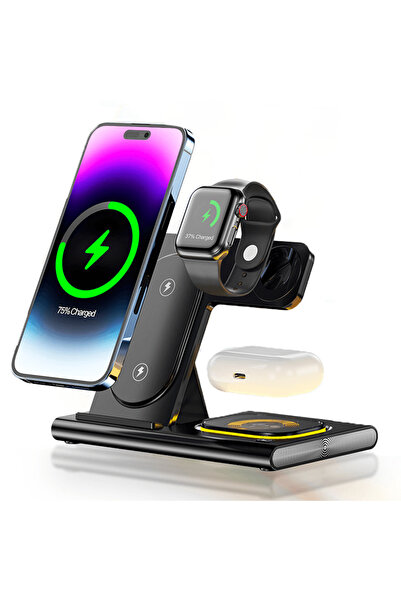 Elindor Încărcător wireless 3 în 1 cu încărcare rapidă de 15 W pentru iPhone,...