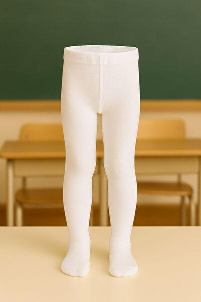 Pico Baby Girls' Cotton Plain Pantyhose White School Socks