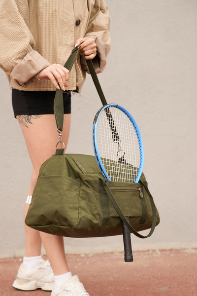 Solo Bag Crinkle Fabric Sports and Travel Bag with Shoe Compartment and Front Pocket with Waterproof Shoulder Strap
