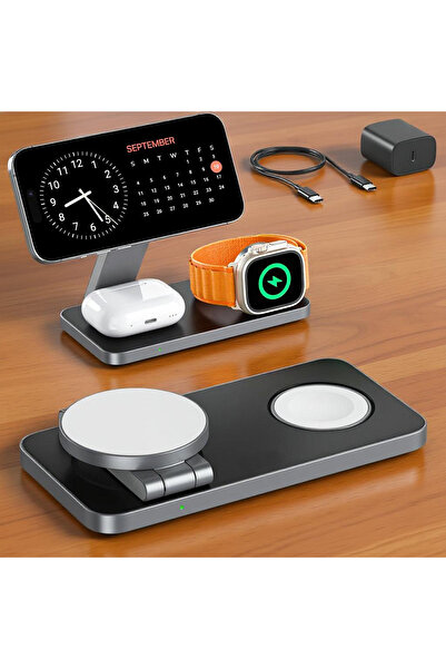 Elindor Încărcător wireless portabil Magsafe 3 în 1, încărcător rapid Qi de 1...