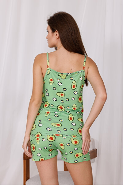 Arvin Pijama Avocado Printed Soft Textured Fabric Knitted Pajama Set with Rope Strap Shorts