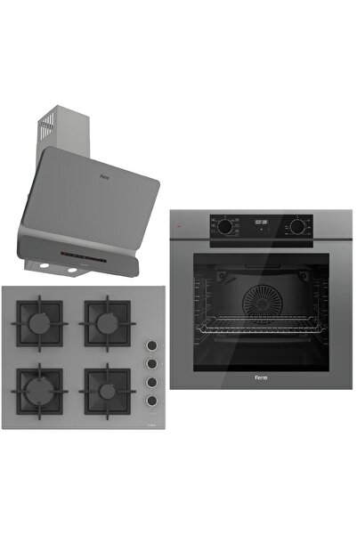 Ferre Grey FryArt 3 lü Ankastre Set ( QEP63CPR - SC208-FA - D082-SA ) A++ Sessiz Davlumbaz