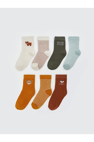 LC Waikiki Lcw Baby Beige Printed Baby Boy Socks 7 Pack