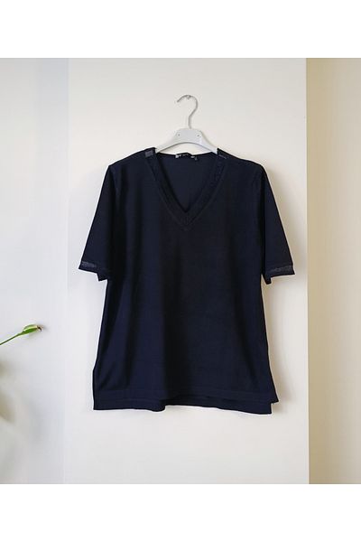 Butik Şans Jm Short Sleeve V Neck Tulle Detailed Knitwear Blouse