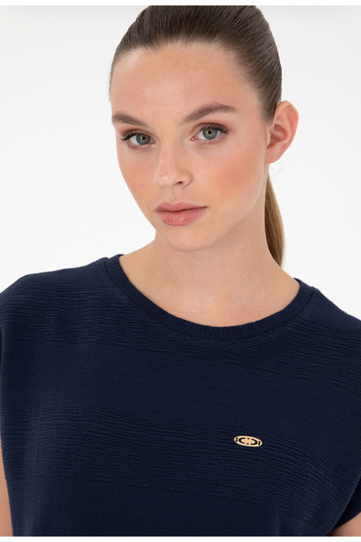 U.S. Polo Assn. U.S. Polo Assn. Navy Blue Crew Neck Sleeveless Crop Top Pocketless Women's T-Shirt Dmk.1826768.Porter.