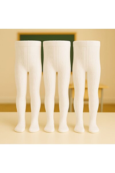 Pico Baby Girl's Cotton Floral Patterned Pantyhose White School Socks 3-Piece