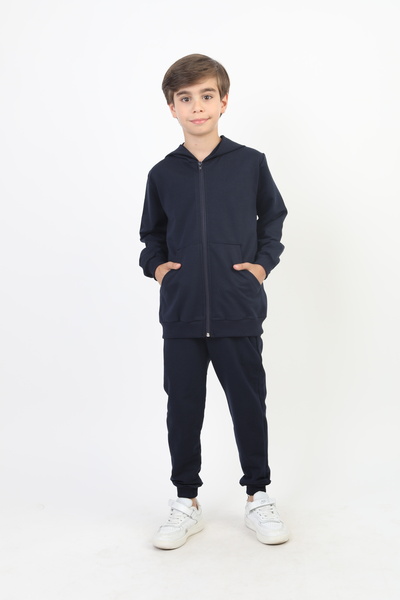 SLOBODA Unisex Dark Blue Hooded Ribbed 2-Piece Tracksuit Set