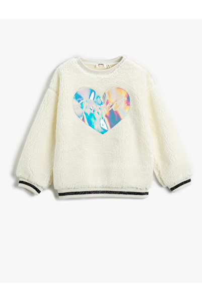 Koton Plush Sweatshirt with Shiny Applique Detail