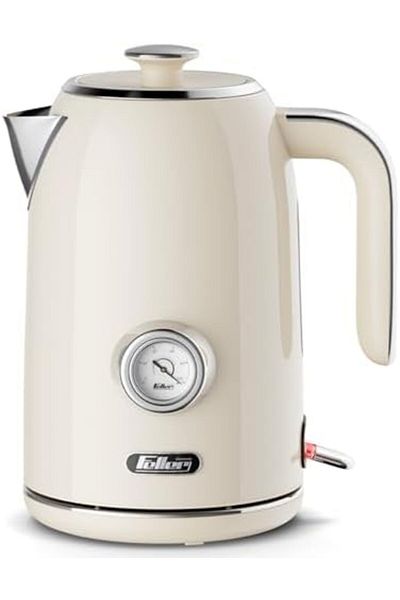 FELLER Germany, Retro Style 1.7L Kettle with Thermometer, 2200 W, Stainless Steel Body, STRIX Contro