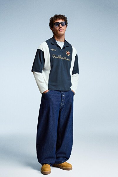 Bershka Baskılı boxy fit kısa kollu polo