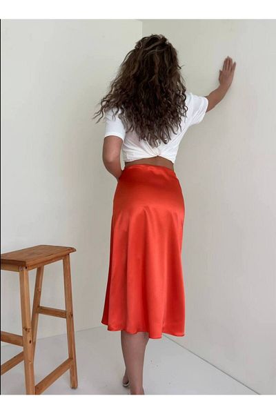 FioriModa Elastic Waist Midi Length Satin Skirt