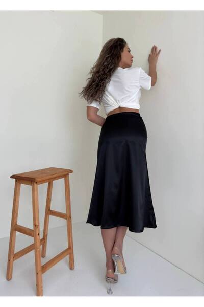 FioriModa Saténová midi sukně s elastickým pasem