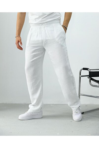 KağanKY White Muslin Fabric Trousers