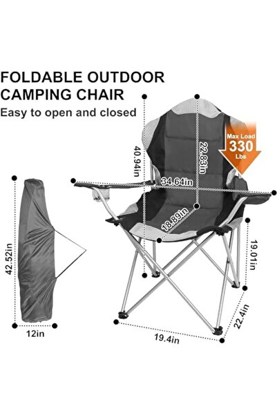 GO2CAMPS Foldable Camping Chair with Cup Holder - Heavy Duty, Grey - Ideal for Garden, Fishing, Trav