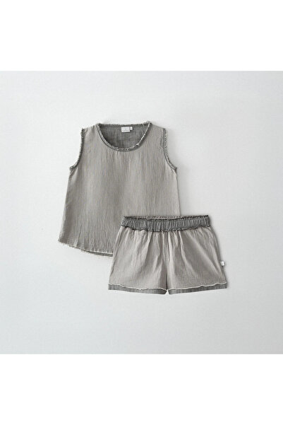 Ecocotton Melsa Kadın Şortlu Pijama Takımı %100 Organik Pamuk Müslin Antrasit