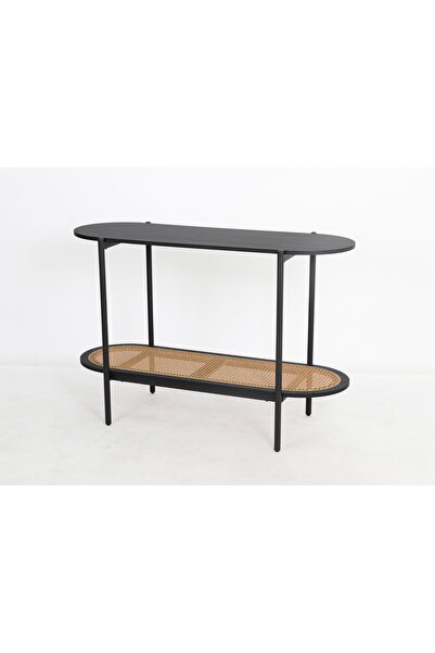 private house Modern look console, black wood with rattan (120*40*80 cm).